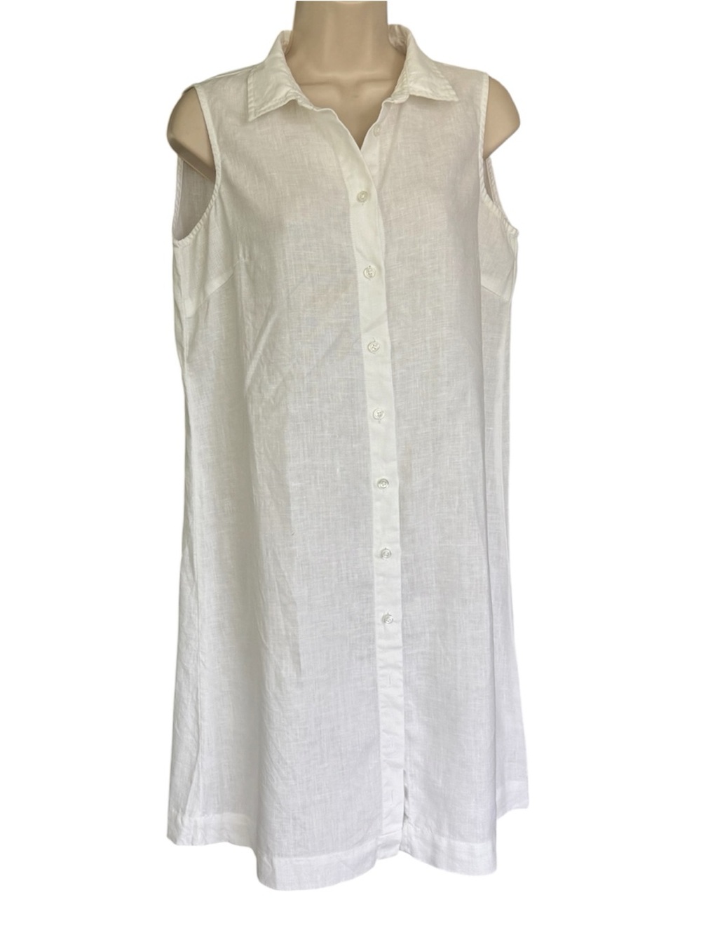 Garnet Hill White 100% Linen Sleeveless Shirt Dress Size 6